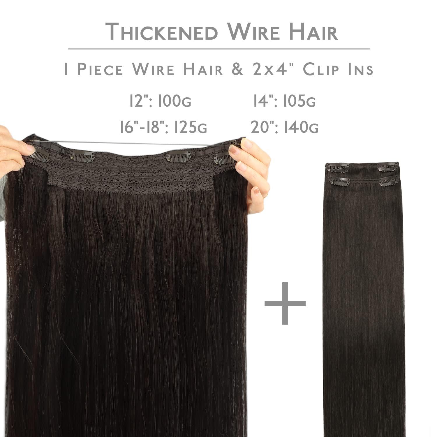 imageWENNALIFE Wire Hair Extensions Increase 50 Lifespan Real Human Hair 18 inch 95g Natural Black Chestnut Brown Remy Hair Extensions Invisible Transparent Wire Real2 Dark Brown