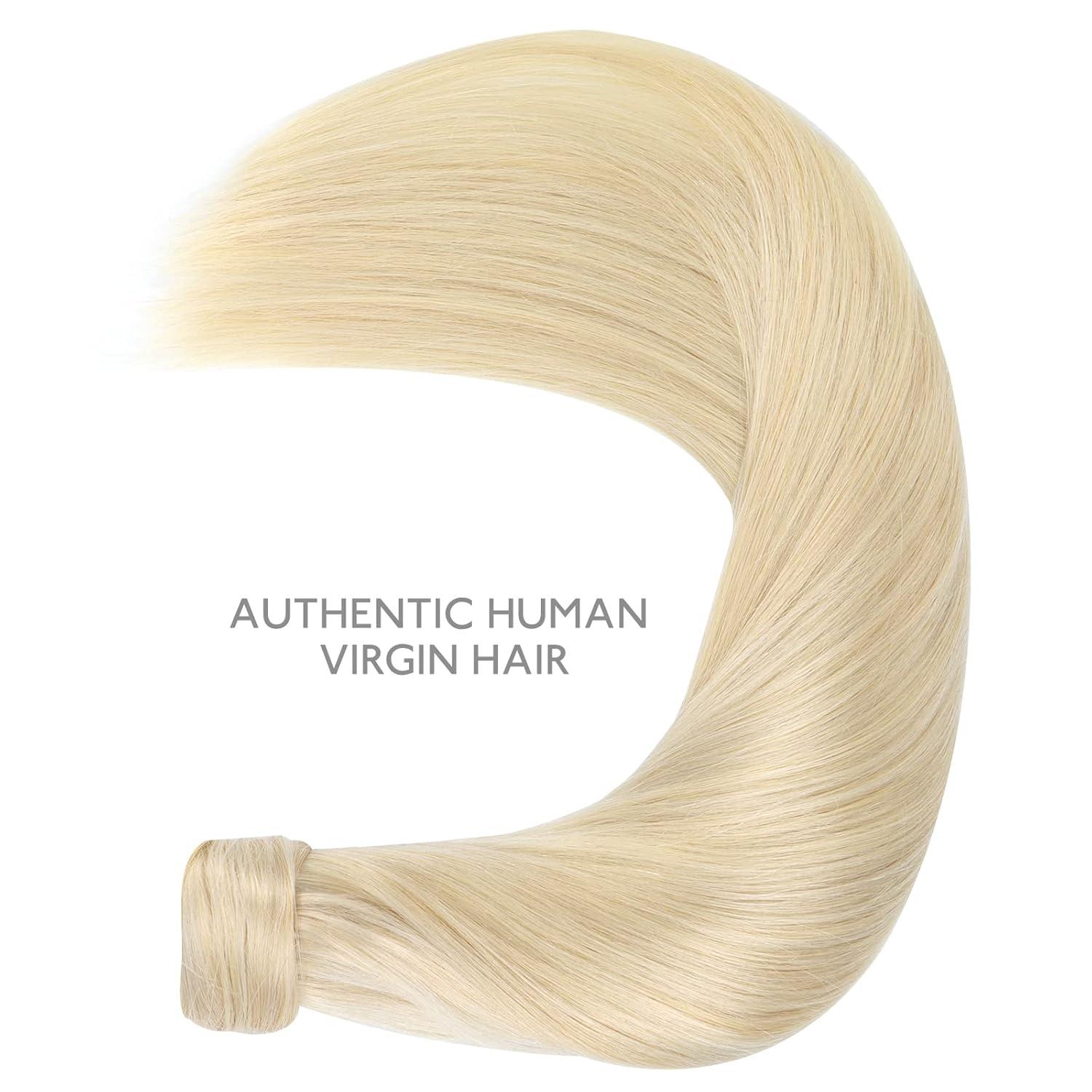 imageWENNALIFE Wire Hair Extensions Increase 50 Lifespan Real Human Hair 18 inch 95g Natural Black Chestnut Brown Remy Hair Extensions Invisible Transparent Wire RealPony60A Platinum Blonde