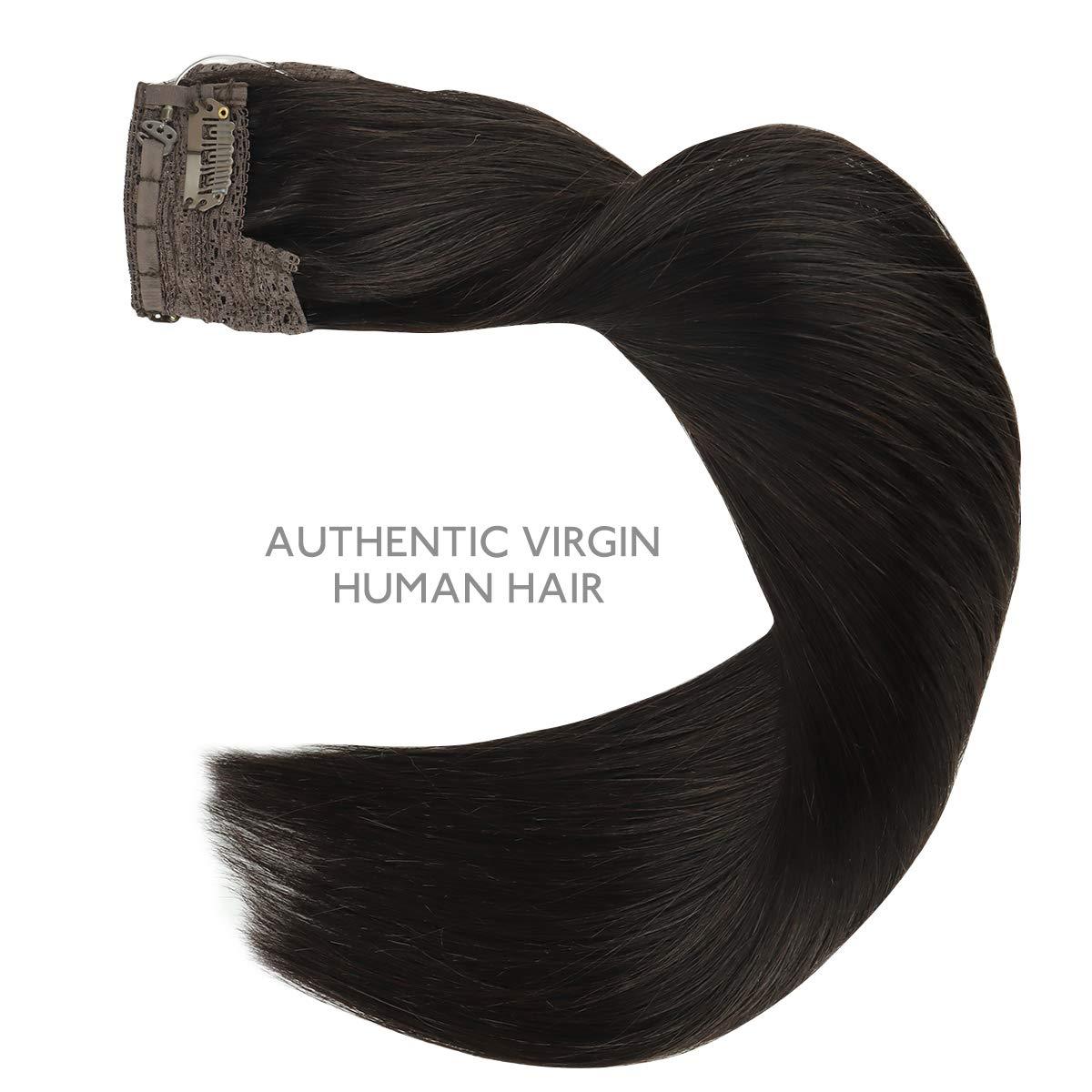 imageWENNALIFE Wire Hair Extensions Increase 50 Lifespan Real Human Hair 18 inch 95g Natural Black Chestnut Brown Remy Hair Extensions Invisible Transparent Wire Real1B Natural Black