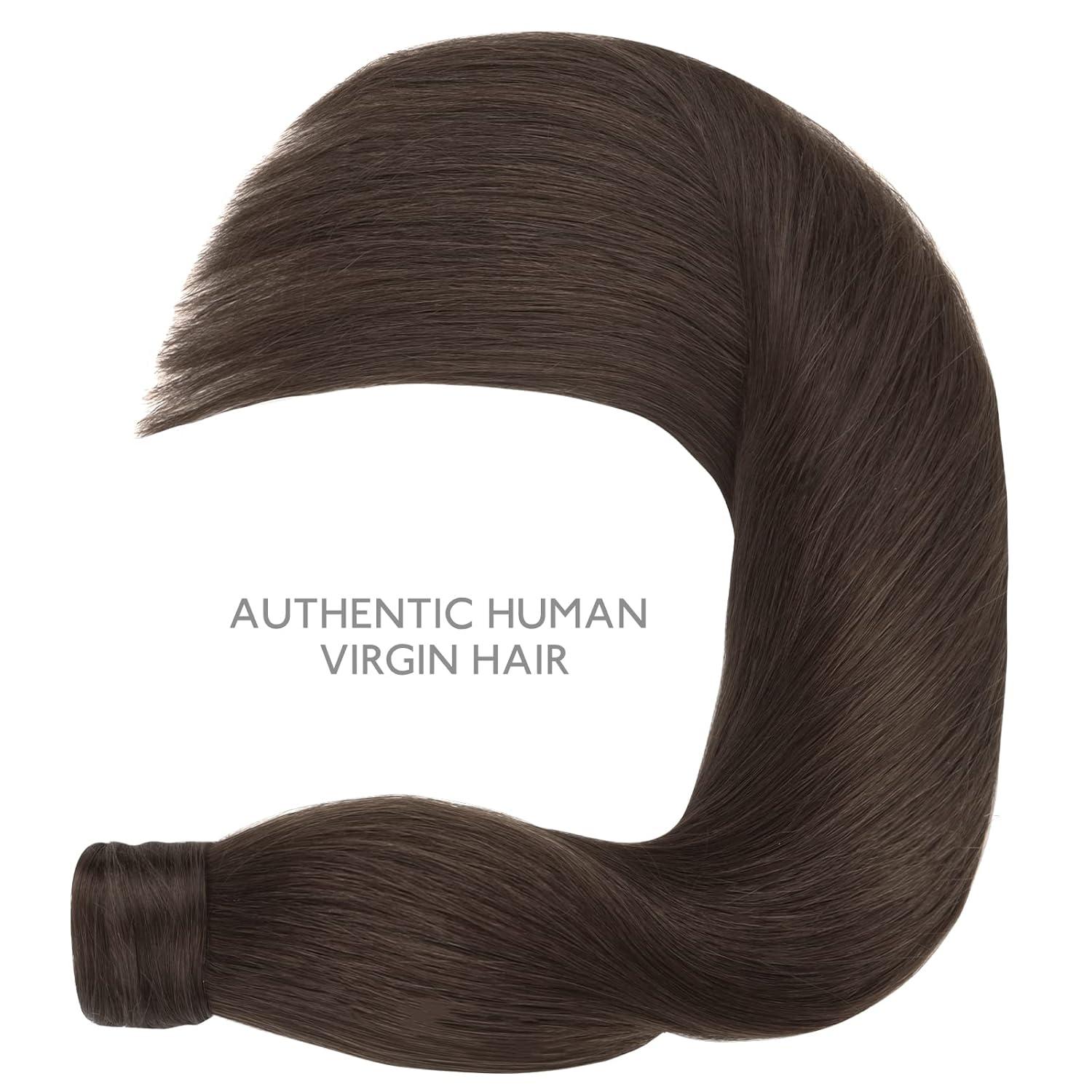 imageWENNALIFE Wire Hair Extensions Increase 50 Lifespan Real Human Hair 18 inch 95g Natural Black Chestnut Brown Remy Hair Extensions Invisible Transparent Wire RealPony2A Light Dark Brown