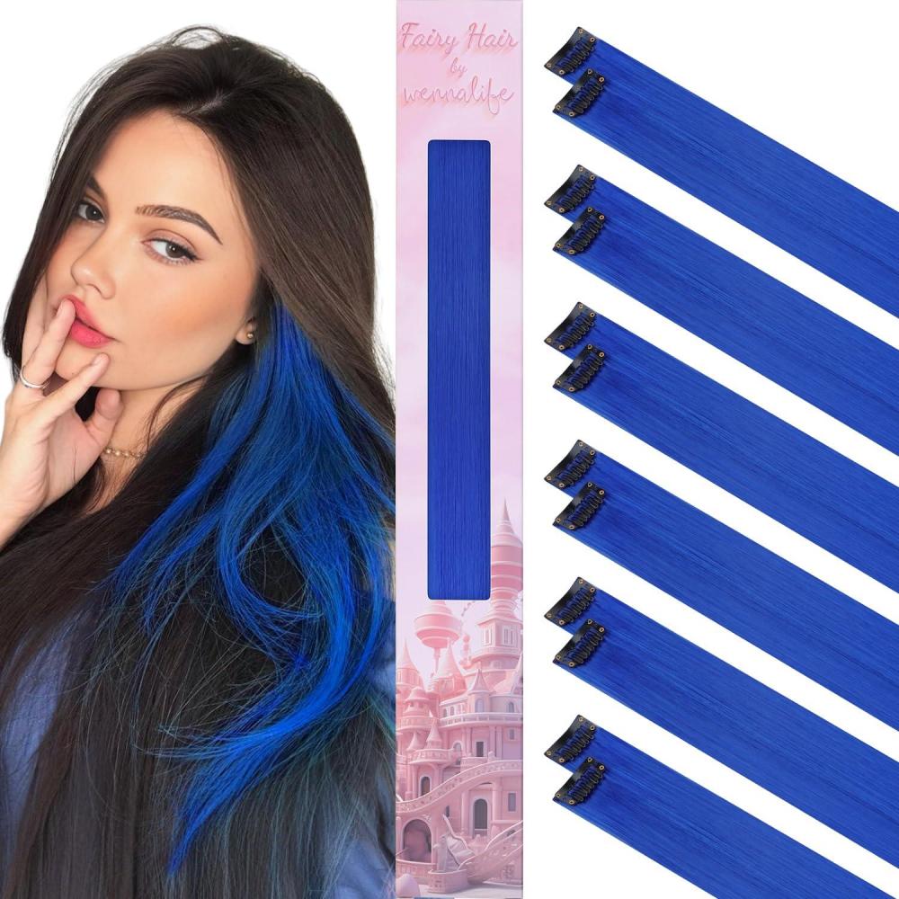 imageWENNALIFE Hair Tinsel Clip In for Girls Champagne 6pcs 24 inch Hair Tinsel Clips Tinsel Hair Extensions Clip in Colorful Glitter Tinsel Hair Clips Sparkle Fairy Hair Accessories for Kids12Blue