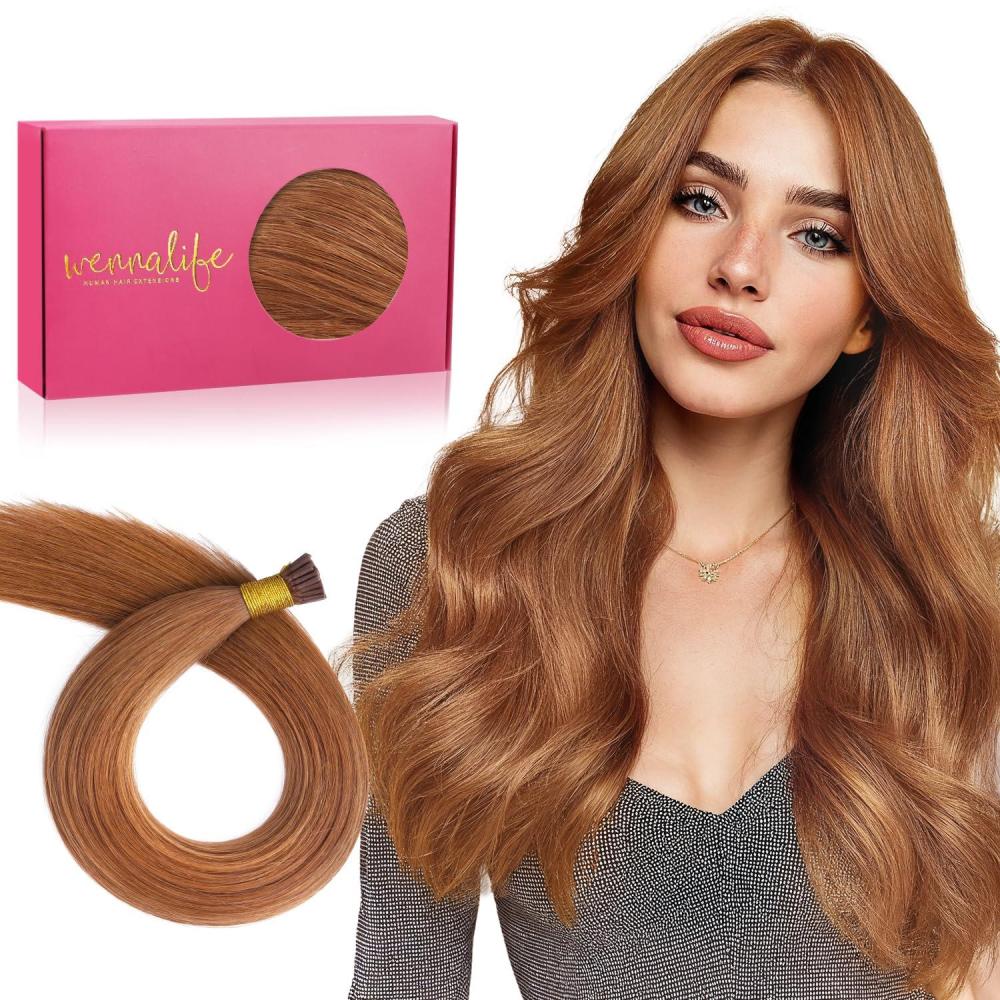 imageWENNALIFE I Tip Hair Extensions Human Hair 50g 100s 14 Inch Auburn Ginger Remy Itip Human Hair Extensions Invisible Itips Straight I Tips Fusion Extensions Real Human HairI330 Cinnamon Terra Copper