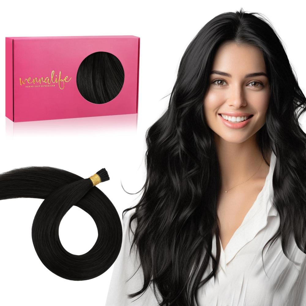 imageWENNALIFE I Tip Hair Extensions Human Hair 50g 50s 18 Inch Dark Brown Remy Itip Human Hair Extensions Invisible Itips Straight I Tips Fusion Extensions Real Human HairI1B Natural Black