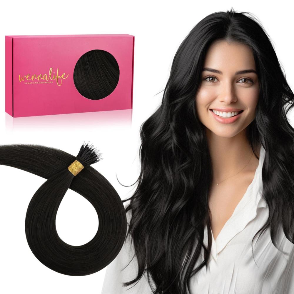 imageWENNALIFE I Tip Hair Extensions Human Hair 50g 50s 18 Inch Dark Brown Remy Itip Human Hair Extensions Invisible Itips Straight I Tips Fusion Extensions Real Human HairN1B Natural Black