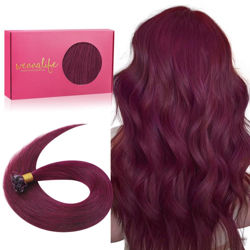 imageWENNALIFE I Tip Hair Extensions Human Hair 50g 50s 18 Inch Dark Brown Remy Itip Human Hair Extensions Invisible Itips Straight I Tips Fusion Extensions Real Human HairU530 Light Burgundy