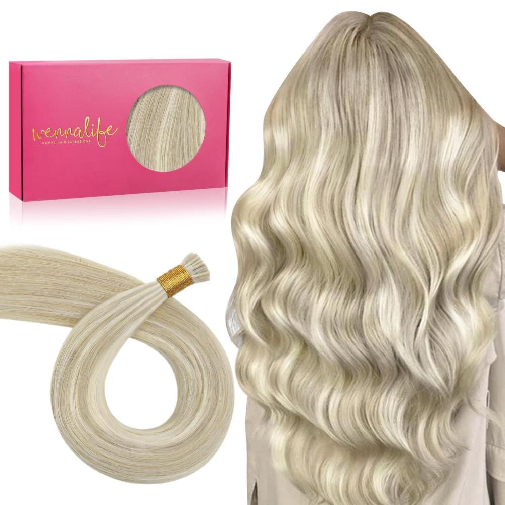 imageWENNALIFE I Tip Hair Extensions Human Hair 50g 50s 18 Inch Platinum Blonde Remy Itip Human Hair Extensions Invisible Itips Straight I Tips Fusion Extensions Real Human HairI17A60A Ash Blonde Highlighted Platinum Blonde