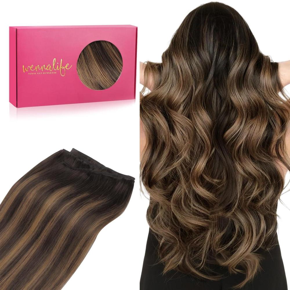imageWENNALIFE Sew in Hair Extensions Real Human Hair 18 Inch 90g Natural Black Machine Weft Remy Hair Hand Tied Weft Straight Extensiones De Cabello Hmano262 Balayage Dark Brown Mixed Chestnut Brown