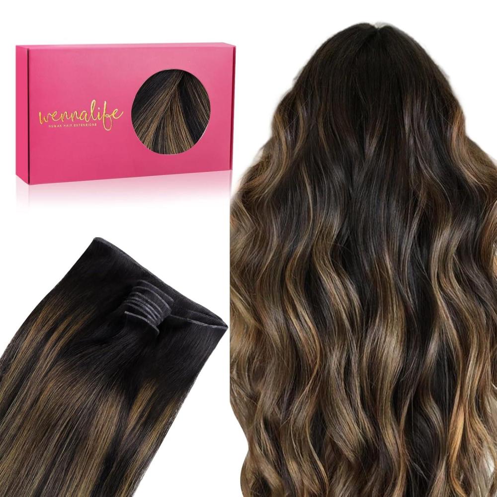 imageWENNALIFE Sew in Hair Extensions Real Human Hair 18 Inch 90g Natural Black Machine Weft Remy Hair Hand Tied Weft Straight Extensiones De Cabello HmanoGe1B61B Balayage Natural Black to Chestnut Brown