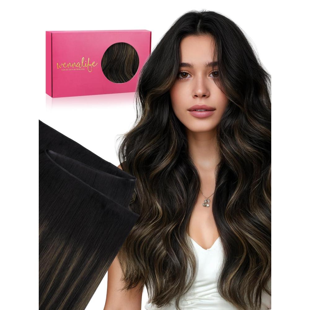 imageWENNALIFE Sew in Hair Extensions Real Human Hair 18 Inch 90g Natural Black Machine Weft Remy Hair Hand Tied Weft Straight Extensiones De Cabello Hmano20Ge1B61B Balayage Natural Black to Chestnut Brown