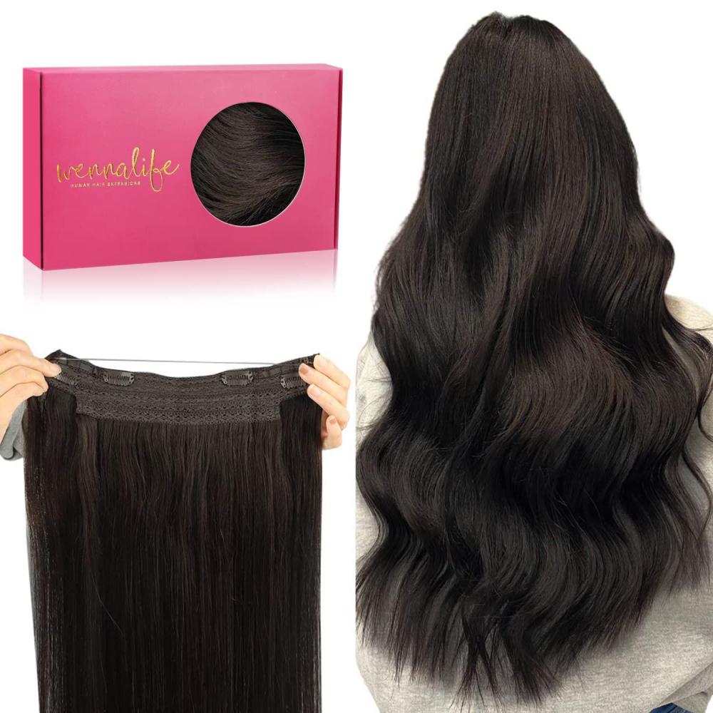 imageWENNALIFE Wire Hair Extensions Increase 50 Lifespan Real Human Hair 18 inch 95g Jet Black Remy Hair Invisible Transparent Wire Fish Line Straight Reusable Natural Extensiones De Cabello Humano2 Dark Brown