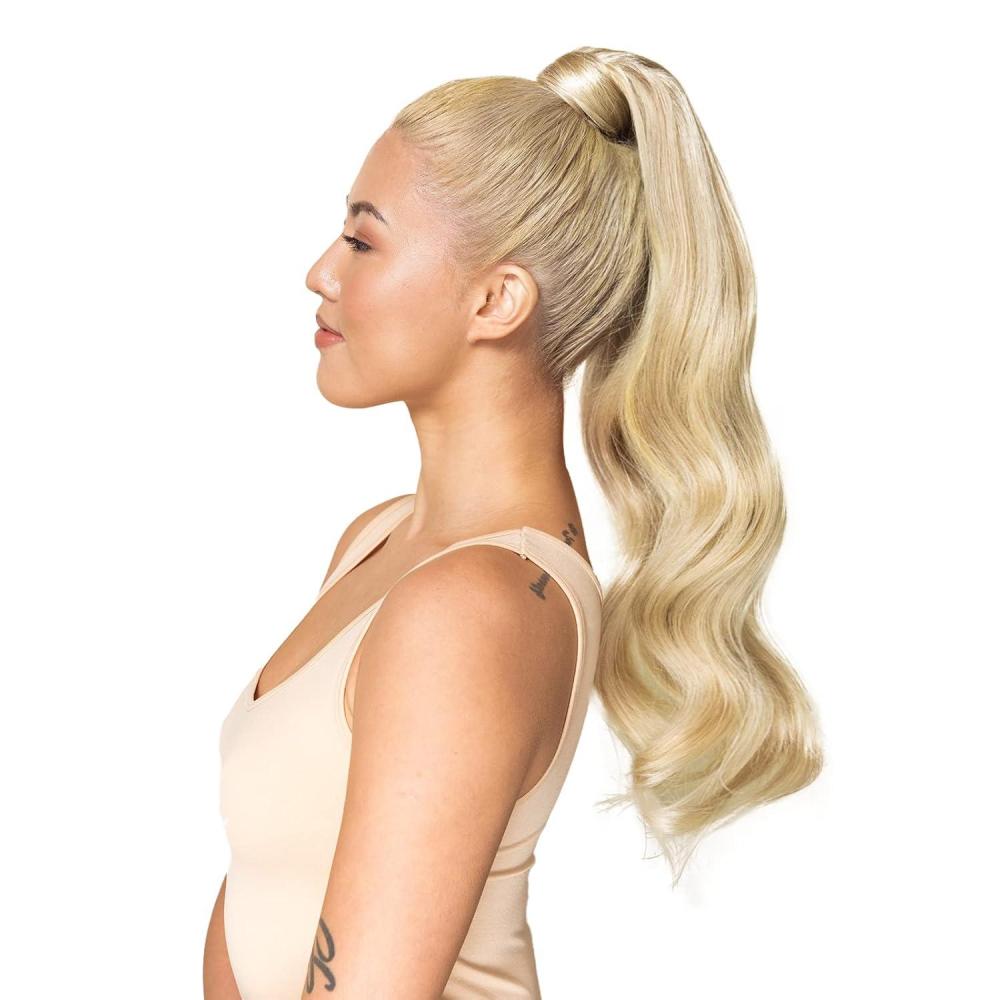 imageWENNALIFE Wire Hair Extensions Increase 50 Lifespan Real Human Hair 18 inch 95g Jet Black Remy Hair Invisible Transparent Wire Fish Line Straight Reusable Natural Extensiones De Cabello HumanoPony60A Platinum Blonde