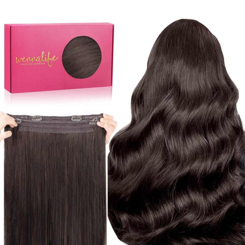 imageWENNALIFE Wire Hair Extensions Increase 50 Lifespan Real Human Hair 18 inch 95g Jet Black Remy Hair Invisible Transparent Wire Fish Line Straight Reusable Natural Extensiones De Cabello Humano2A Light Dark Brown