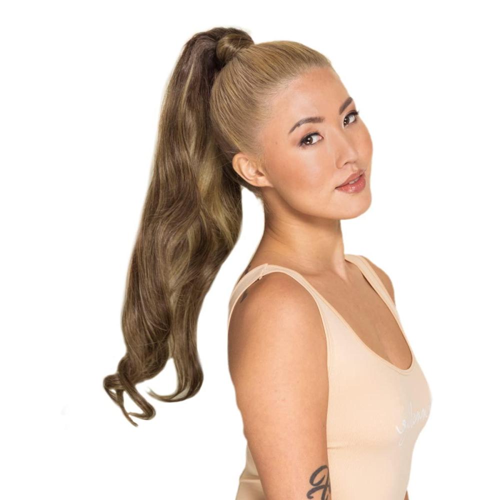 imageWENNALIFE Wire Hair Extensions Increase 50 Lifespan Real Human Hair 18 inch 95g Light Dark Brown Remy Wire Hair Extensions Invisible Transparent Fish Line Straight RealPony427 Balayage Chocolate Brown to Caramel Blonde