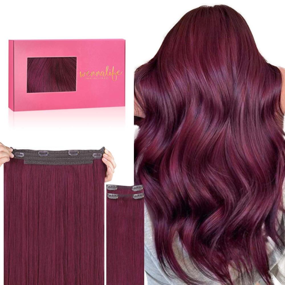 imageWENNALIFE Wire Hair Extensions Increase 50 Lifespan Real Human Hair 18 inch 95g Light Dark Brown Remy Wire Hair Extensions Invisible Transparent Fish Line Straight Real530 Light Burgundy