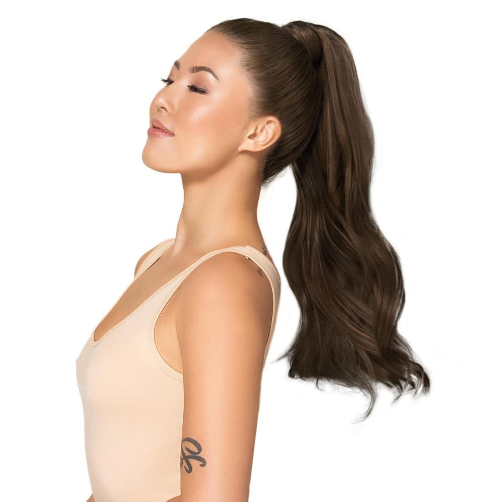 imageWENNALIFE Wire Hair Extensions Increase 50 Lifespan Real Human Hair 18 inch 95g Light Dark Brown Remy Wire Hair Extensions Invisible Transparent Fish Line Straight RealPony4 Chocolate Brown
