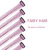 WENNALIFE Hair Tinsel Clip In for Girls Champagne, 6pcs 24 inch Hair Tinsel Clips Tinsel Hair Extensions Clip in Colorful Glitter Tinsel Hair Clips Sparkle Fairy Hair Accessories for Kids(C-#Pink)