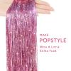 WENNALIFE Hair Tinsel Clip In for Girls Champagne, 6pcs 24 inch Hair Tinsel Clips Tinsel Hair Extensions Clip in Colorful Glitter Tinsel Hair Clips Sparkle Fairy Hair Accessories for Kids(T-#Pink)