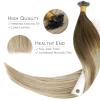 WENNALIFE I Tip Hair Extensions Human Hair, 50g 100s 14 Inch Auburn Ginger Remy Itip Human Hair Extensions Invisible Itips Straight I Tips Fusion Extensions Real Human Hair(U-#3/8/613 Ombre Walnut Brown to Ash Brown and Bleach Blonde)