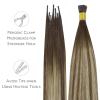 WENNALIFE I Tip Hair Extensions Human Hair, 50g 100s 14 Inch Auburn Ginger Remy Itip Human Hair Extensions Invisible Itips Straight I Tips Fusion Extensions Real Human Hair(I-#4/26/4 Balayage Chocolate Brown to Honey Blonde)