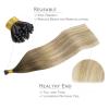 WENNALIFE I Tip Hair Extensions Human Hair, 50g 50s 18 Inch Dark Brown Remy Itip Human Hair Extensions Invisible Itips Straight I Tips Fusion Extensions Real Human Hair(I-#3/8/613 Ombre Walnut Brown to Ash Brown and Bleach Blonde)