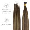 WENNALIFE I Tip Hair Extensions Human Hair, 50g 50s 18 Inch Dark Brown Remy Itip Human Hair Extensions Invisible Itips Straight I Tips Fusion Extensions Real Human Hair(I-#4/27/4 Balayage Chocolate Brown to Caramel Blonde)