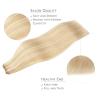 WENNALIFE Sew in Hair Extensions Real Human Hair, 18 Inch 90g Natural Black Machine Weft Remy Hair Hand Tied Weft Straight Extensiones De Cabello Hmano(#18F/60A Balayage Light Wheat Platinum Blonde)