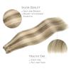 WENNALIFE Sew in Hair Extensions Real Human Hair, 18 Inch 90g Natural Black Machine Weft Remy Hair Hand Tied Weft Straight Extensiones De Cabello Hmano(#9-8B/60B Ash Brown Highlighted Golden Blonde)