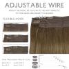 WENNALIFE Wire Hair Extensions (Increase 50% Lifespan) Real Human Hair 18 inch 95g Light Dark Brown Remy Wire Hair Extensions Invisible Transparent Fish Line Straight Real(#3/8/613 Ombre Walnut Brown to Ash Brown and Bleach Blonde)