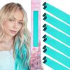 WENNALIFE Hair Tinsel Clip In for Girls Champagne, 6pcs 24 inch Hair Tinsel Clips Tinsel Hair Extensions Clip in Colorful Glitter Tinsel Hair Clips Sparkle Fairy Hair Accessories for Kids(12-#Teal)