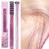 WENNALIFE Hair Tinsel Clip In for Girls Champagne, 6pcs 24 inch Hair Tinsel Clips Tinsel Hair Extensions Clip in Colorful Glitter Tinsel Hair Clips Sparkle Fairy Hair Accessories for Kids(C-#Pink)
