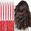 WENNALIFE Hair Tinsel for Girls, Red Fairy Kit 1200 Strands 6PCS 48 Inch Heat Resistant Glitter Hair Extensions Kit Christmas Angel Feathers Sparkle Strands(T-#Red-)