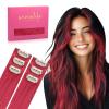 WENNALIFE Red Clip in Hair Extensions Real Human Hair 35g 6pcs 16 Inch Colored Hair Extensions for Kids Women Colorful Hair Pieces Pop-up Style Straight Extensiones De Cabello Humano Con Clip