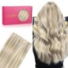WENNALIFE Sew in Hair Extensions Real Human Hair, 18 Inch 90g Natural Black Machine Weft Remy Hair Hand Tied Weft Straight Extensiones De Cabello Hmano(Ge-#17A/60A Ash Blonde Highlighted Platinum Blonde)