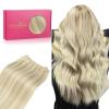 WENNALIFE Sew in Hair Extensions Real Human Hair, 18 Inch 90g Natural Black Machine Weft Remy Hair Hand Tied Weft Straight Extensiones De Cabello Hmano(#17A/60A Ash Blonde Highlighted Platinum Blonde)