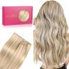 WENNALIFE Sew in Hair Extensions Real Human Hair, 18 Inch 90g Natural Black Machine Weft Remy Hair Hand Tied Weft Straight Extensiones De Cabello Hmano(Ge-#18A/613A Dirty Blonde Highlighted Bleach Blonde)