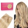 WENNALIFE Sew in Hair Extensions Real Human Hair, 18 Inch 90g Natural Black Machine Weft Remy Hair Hand Tied Weft Straight Extensiones De Cabello Hmano(Ge-#16/22 Light Blonde Highlighted Golden Blonde)