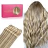WENNALIFE Sew in Hair Extensions Real Human Hair, 18 Inch 90g Natural Black Machine Weft Remy Hair Hand Tied Weft Straight Extensiones De Cabello Hmano(#9-8B/60B Ash Brown Highlighted Golden Blonde)