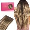 WENNALIFE Sew in Hair Extensions Real Human Hair, 18 Inch 90g Natural Black Machine Weft Remy Hair Hand Tied Weft Straight Extensiones De Cabello Hmano(#4/27/4 Balayage Chocolate Brown to Caramel Blonde)