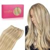 WENNALIFE Sew in Hair Extensions Real Human Hair, 18 Inch 90g Natural Black Machine Weft Remy Hair Hand Tied Weft Straight Extensiones De Cabello Hmano(#16/22 Light Blonde Highlighted Golden Blonde)