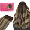 WENNALIFE Sew in Hair Extensions Real Human Hair, 18 Inch 90g Natural Black Machine Weft Remy Hair Hand Tied Weft Straight Extensiones De Cabello Hmano(#4/26/4 Balayage Chocolate Brown to Honey Blonde)