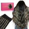 WENNALIFE Sew in Hair Extensions Real Human Hair, 18 Inch 90g Natural Black Machine Weft Remy Hair Hand Tied Weft Straight Extensiones De Cabello Hmano(#1B/19/1B Balayage Natural Black to Light Blonde)
