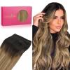 WENNALIFE Sew in Hair Extensions Real Human Hair, 18 Inch 90g Natural Black Machine Weft Remy Hair Hand Tied Weft Straight Extensiones De Cabello Hmano(#2/6/18 Dark Brown to Chestnut Brown and Dirty Blonde Highlighted)