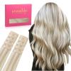 WENNALIFE Tape in Hair Extensions Human Hair Ash Blonde Highlighted Platinum Blonde Tape in Extensions, 10pcs 25g 18 inch Remy Invisible Tape Ins Straight Soft Real Human Hair Tape in Extensions