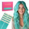 WENNALIFE Tape in Hair Extensions Human Hair Teal Green Tape in Extensions, 10pcs 25g 16 inch Remy Invisible Tape Ins Straight Colored Soft Real Human Hair Tape in Extensions Refill Set Extensions