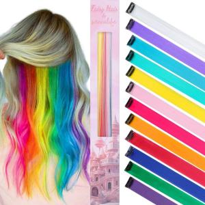 WENNALIFE Hair Tinsel Clip In for Girls Champagne, 6pcs 24 inch Hair Tinsel Clips Tinsel Hair Extensions Clip in Colorful Glitter Tinsel Hair Clips Sparkle Fairy Hair Accessories for Kids(12-#Rainbow)