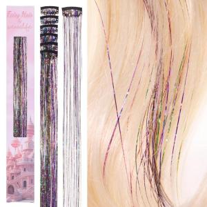 WENNALIFE Hair Tinsel Clip In for Girls Champagne, 6pcs 24 inch Hair Tinsel Clips Tinsel Hair Extensions Clip in Colorful Glitter Tinsel Hair Clips Sparkle Fairy Hair Accessories for Kids(C-#Rainbow)
