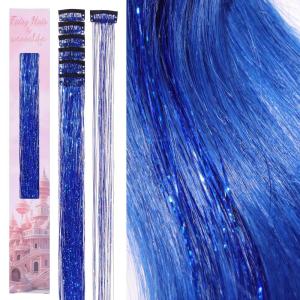 WENNALIFE Hair Tinsel Clip In for Girls Champagne, 6pcs 24 inch Hair Tinsel Clips Tinsel Hair Extensions Clip in Colorful Glitter Tinsel Hair Clips Sparkle Fairy Hair Accessories for Kids(C-#Sky Blue)