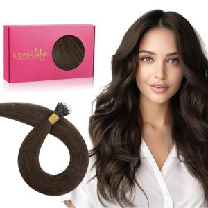 WENNALIFE I Tip Hair Extensions Human Hair, 50g 100s 14 Inch Auburn Ginger Remy Itip Human Hair Extensions Invisible Itips Straight I Tips Fusion Extensions Real Human Hair(N-#4 Chocolate Brown)