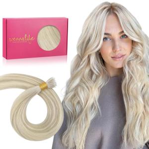 WENNALIFE I Tip Hair Extensions Human Hair, 50g 100s 14 Inch Auburn Ginger Remy Itip Human Hair Extensions Invisible Itips Straight I Tips Fusion Extensions Real Human Hair(N-#17A/60A Ash Blonde Highlighted Platinum Blonde)