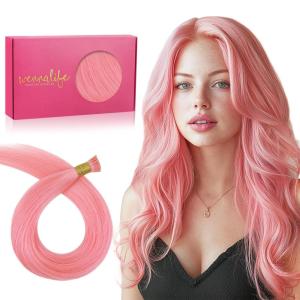 WENNALIFE I Tip Hair Extensions Human Hair, 50g 100s 14 Inch Auburn Ginger Remy Itip Human Hair Extensions Invisible Itips Straight I Tips Fusion Extensions Real Human Hair(I-#Peach Pink)